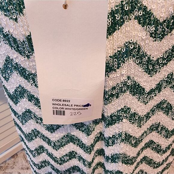 KASIA NEW GREEN WHITE SEQUIN DRESS SIZE SMALL RETAIL $225 - Picture 6 of 8